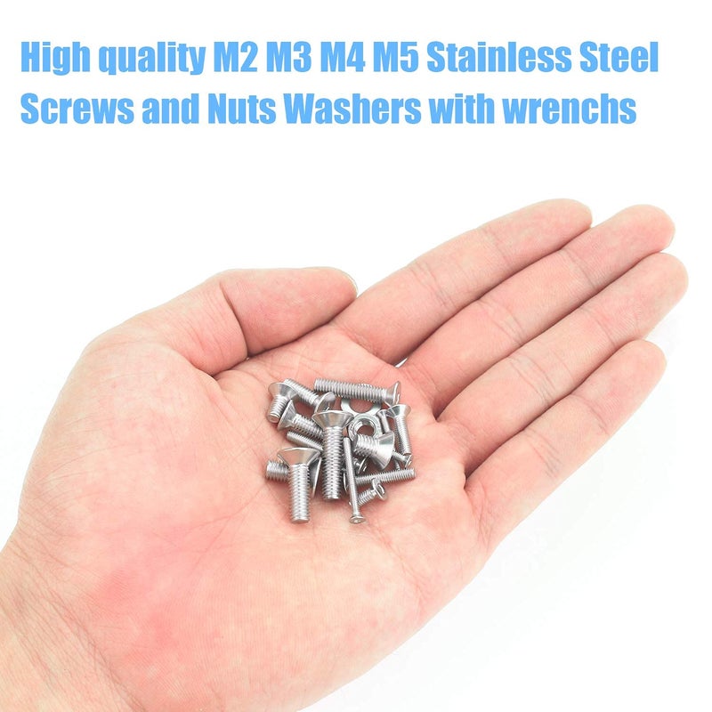 DYWISHKEY 1220 PCS M2 M3 M4 M5, 304 Stainless Steel Hex Flat Head Cap Bolts Screws Nuts Washers Assortment Kit with Hex Wrenches - Image 5